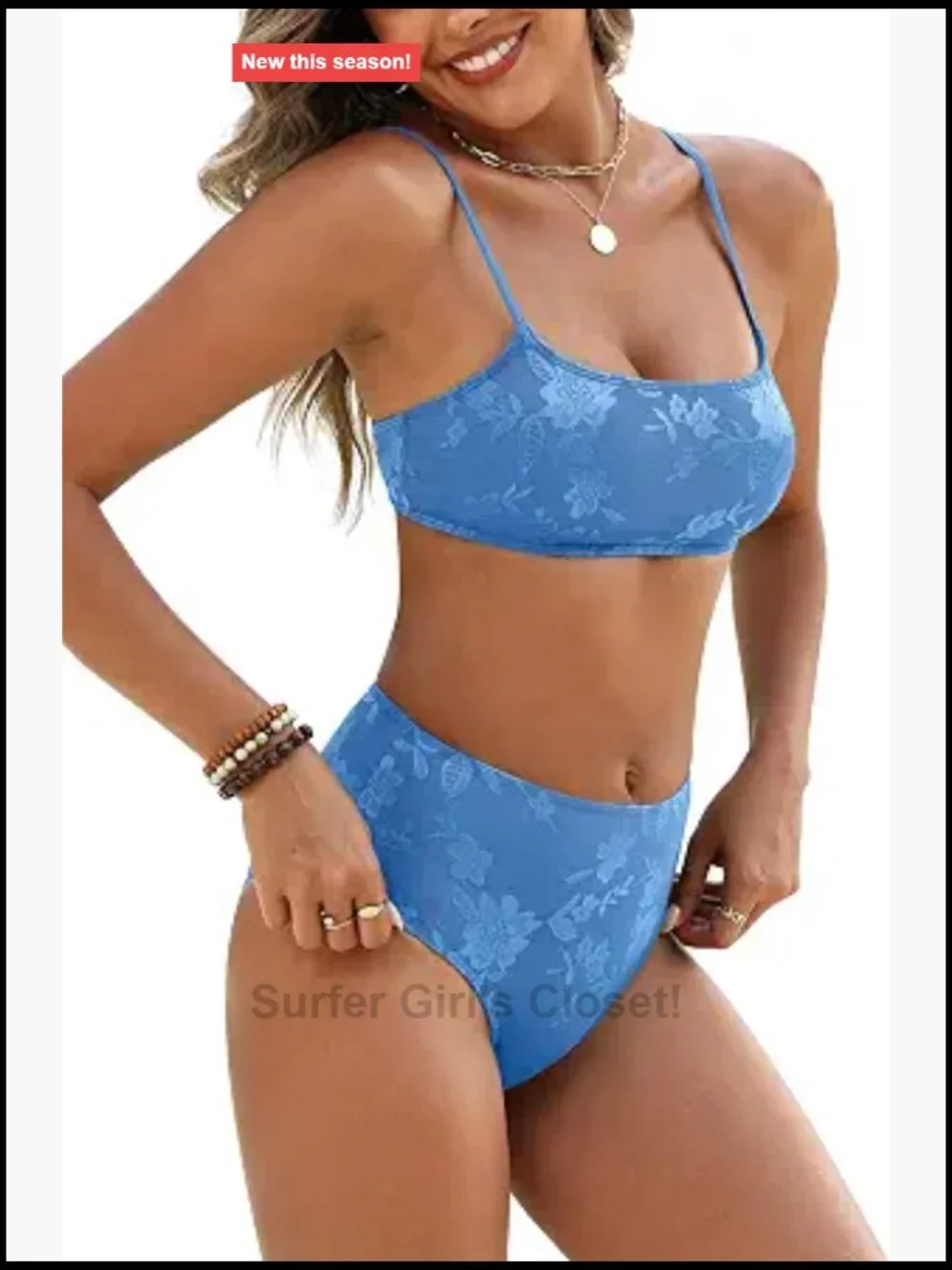 Women's High Waisted Lace Bikini Set Square Neck Adjustable Straps Two Piece
